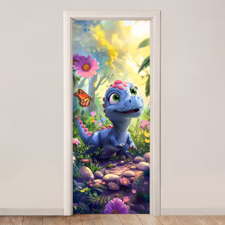 Dino - Paars - Baby - Dinosaurus deurposter klein -3d_beige