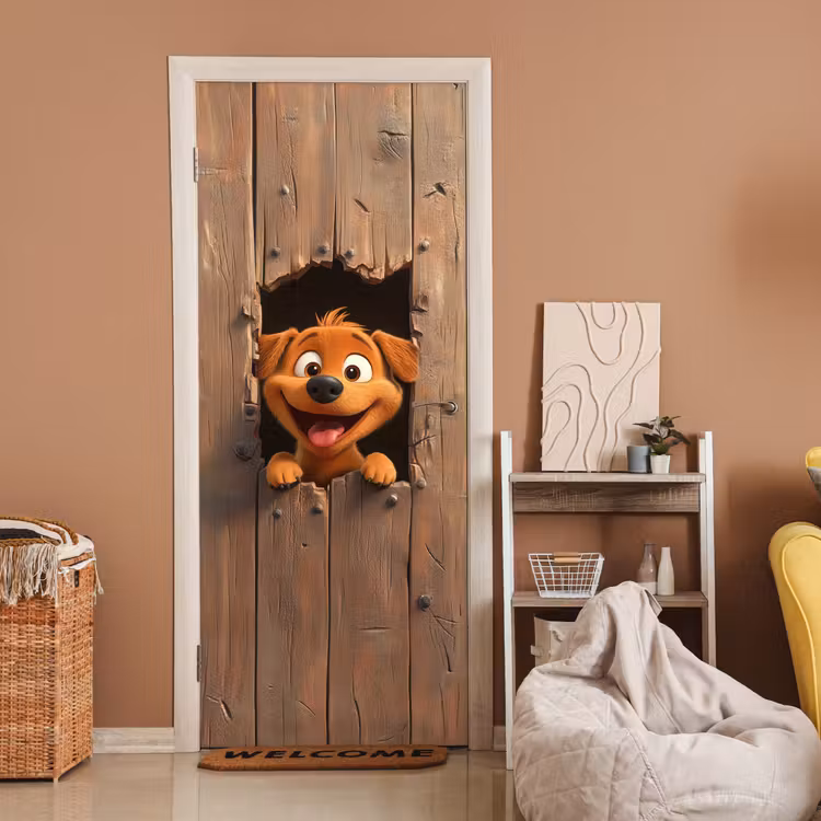 Hond - Dieren - Animatie - Hout - Modern deurposter klein -sfeer1