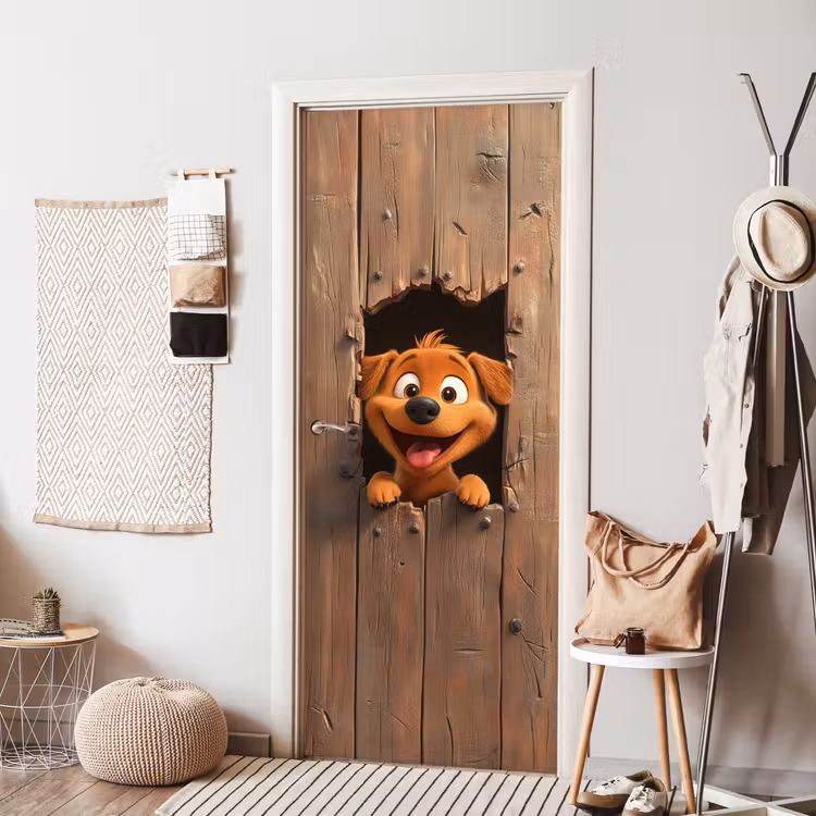 Hond - Dieren - Animatie - Hout - Modern deurposter klein -sfeer6