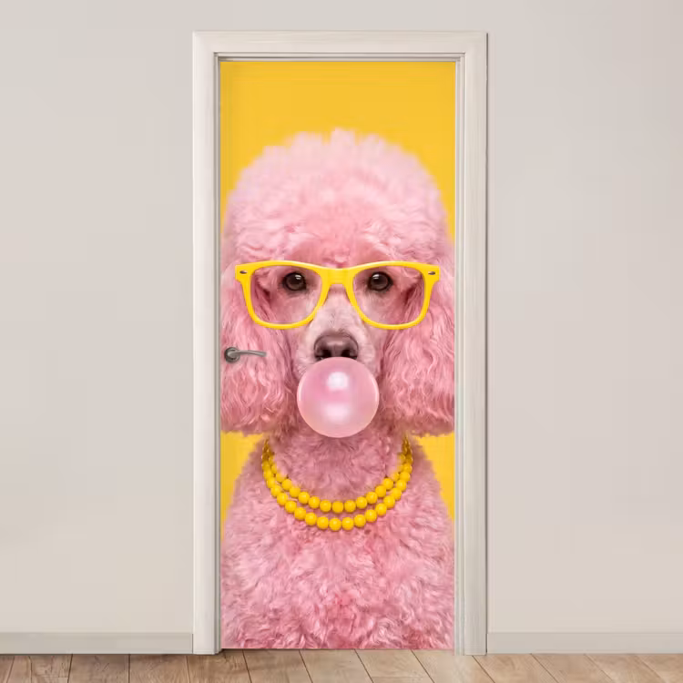 Hond - Kauwgum - Dieren - Modern - Roze deurposter klein -3d_beige