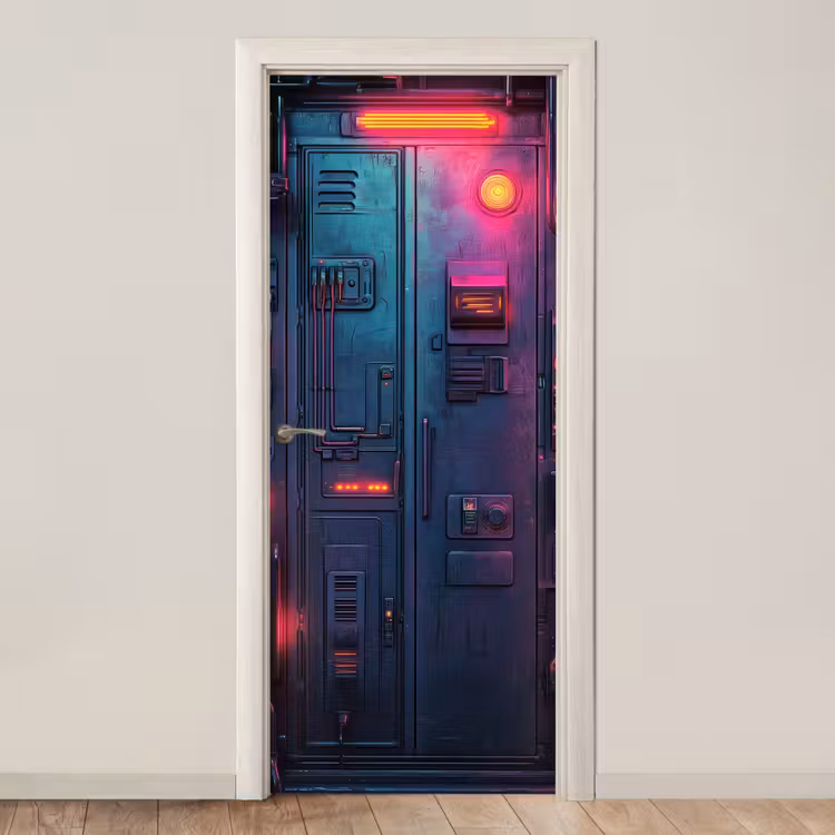 Deur - Futuristisch - Blauw - Roze - Neon deurposter klein -3d_beige