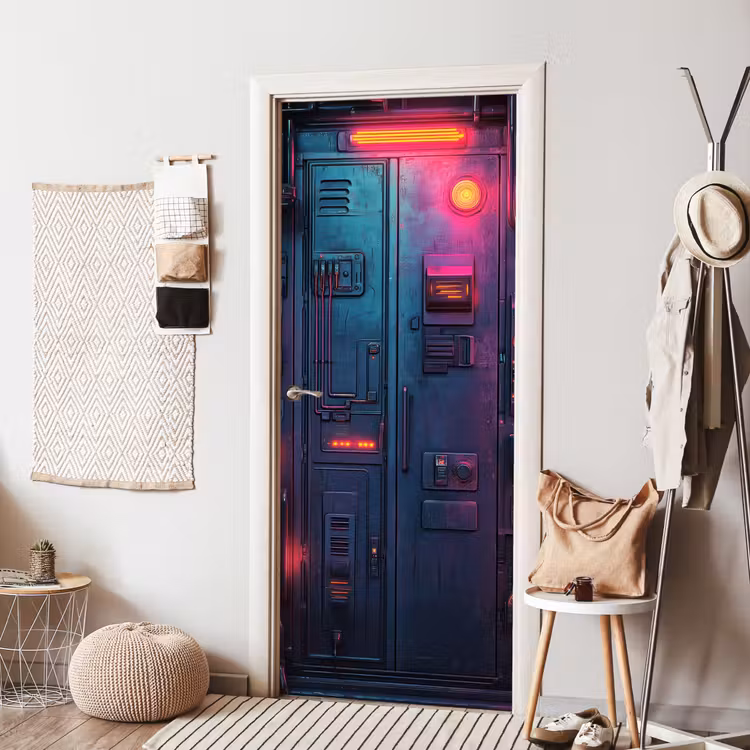 Deur - Futuristisch - Blauw - Roze - Neon deurposter klein -sfeer6