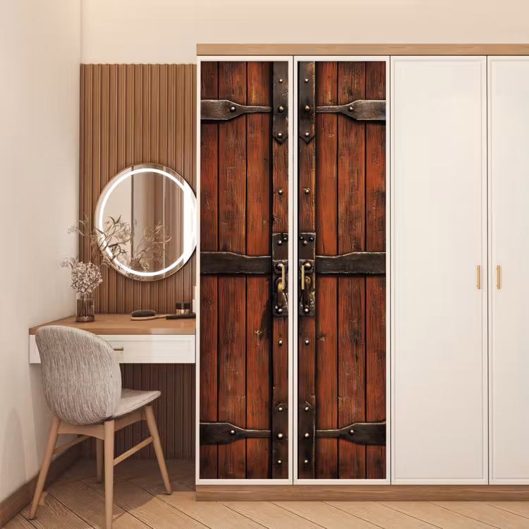 Deur - Houtlook - Bruin - Planken deurposter klein -sfeer3
