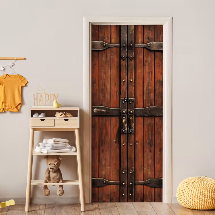 Deur - Houtlook - Bruin - Planken deurposter klein -sfeer4