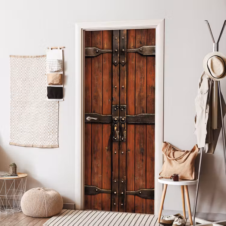 Deur - Houtlook - Bruin - Planken deurposter klein -sfeer6
