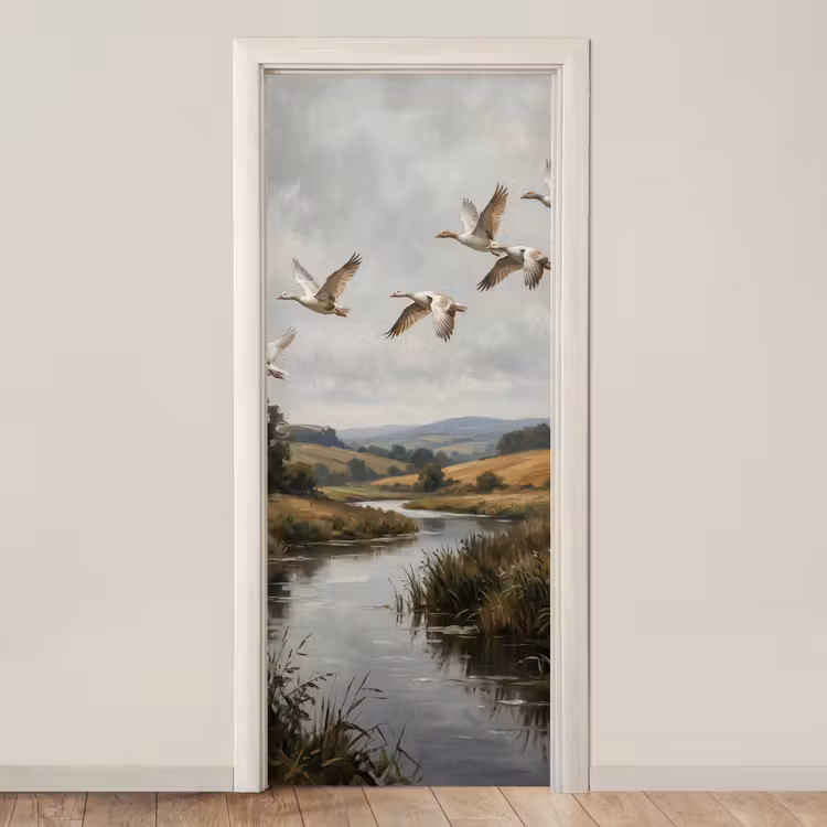 Eenden - Rivier - Landschap - Vlucht - Nostalgisch deurposter klein -3d_beige