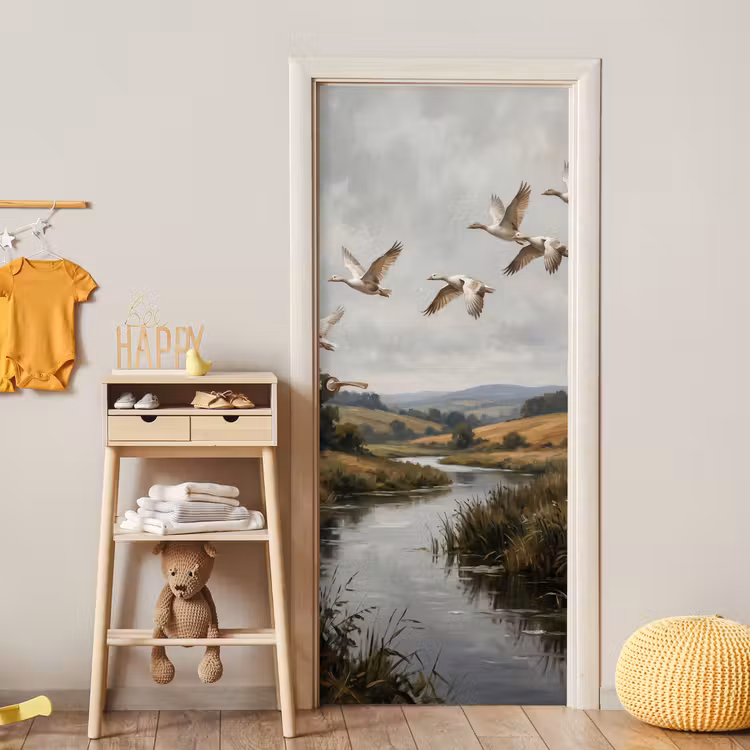Eenden - Rivier - Landschap - Vlucht - Nostalgisch deurposter klein -sfeer4