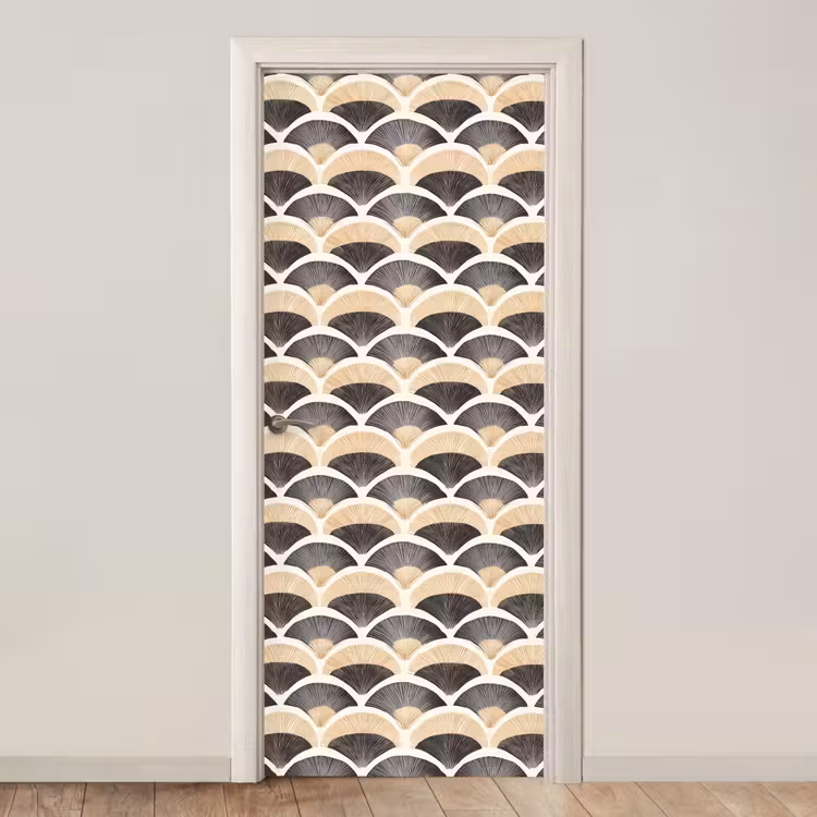Waaier - Patroon - Zwart - Beige deurposter klein 289 -3d_beige