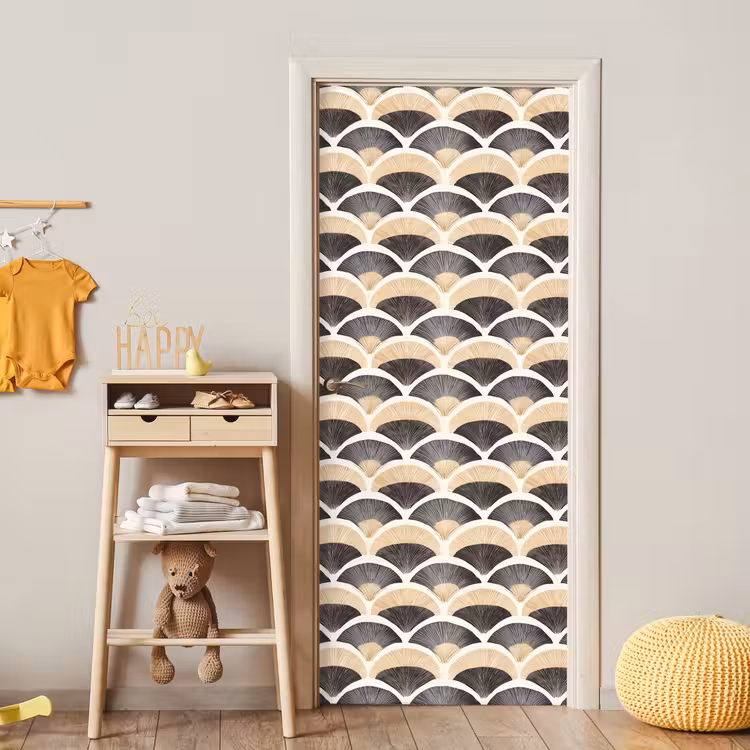 Waaier - Patroon - Zwart - Beige deurposter klein 289 -sfeer4