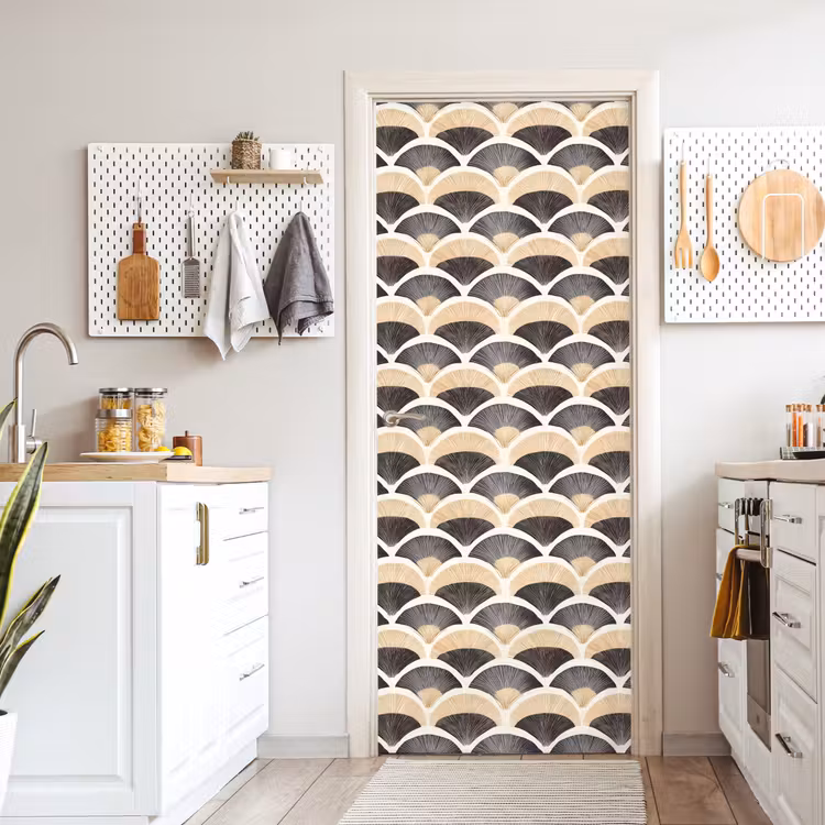 Waaier - Patroon - Zwart - Beige deurposter klein 289 -sfeer5