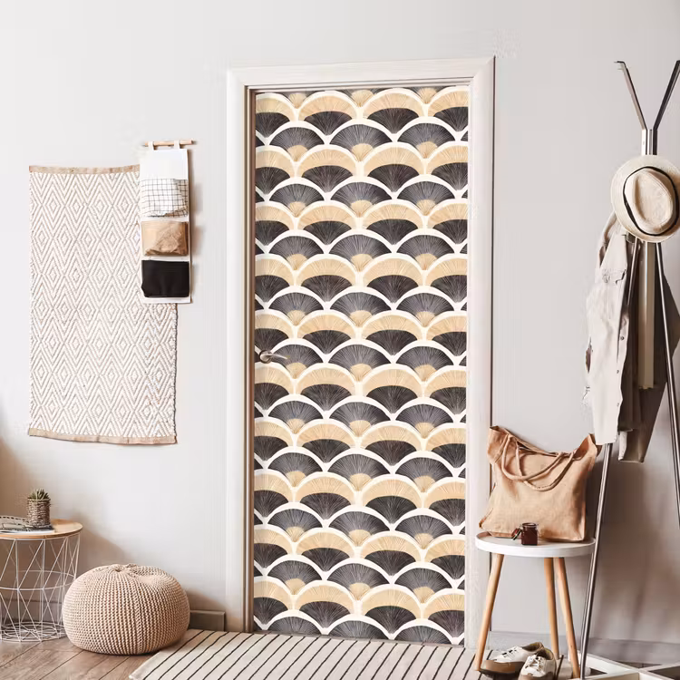 Waaier - Patroon - Zwart - Beige deurposter klein 289 -sfeer6