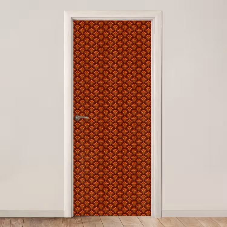 Waaiers - Art Deco - Botanisch - Roestbruin - Oranje deurposter klein 289 -3d_beige