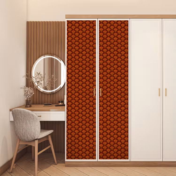 Waaiers - Art Deco - Botanisch - Roestbruin - Oranje deurposter klein 289 -sfeer3