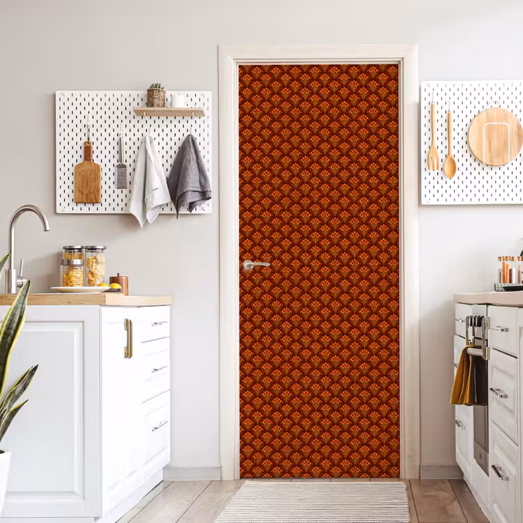 Waaiers - Art Deco - Botanisch - Roestbruin - Oranje deurposter klein 289 -sfeer5