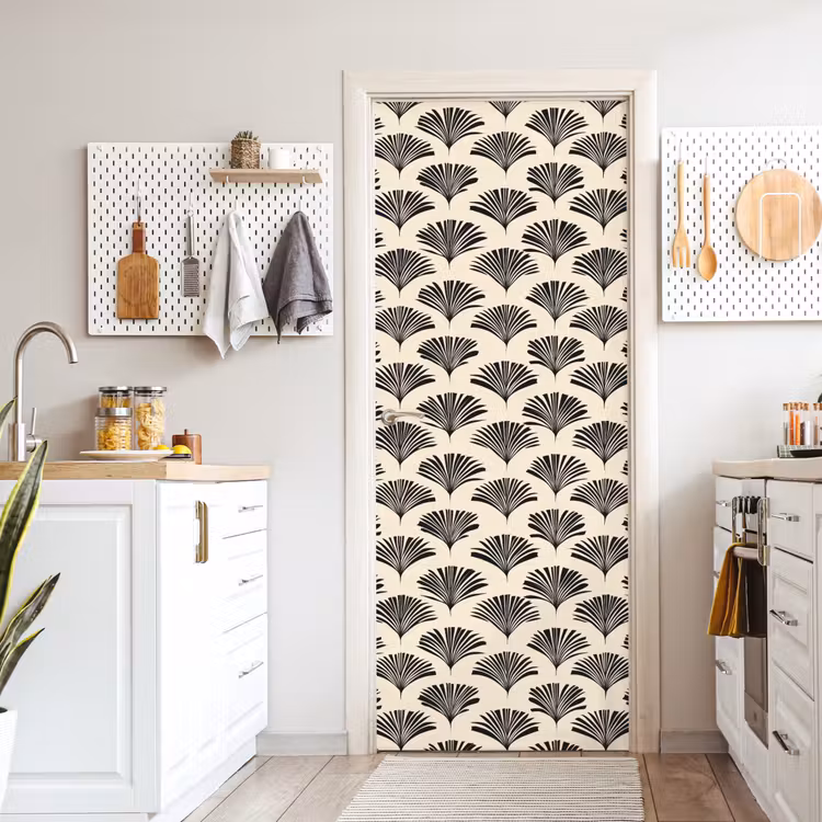 Waaiers - Botanisch - Zwart - Beige deurposter klein 289 -sfeer5
