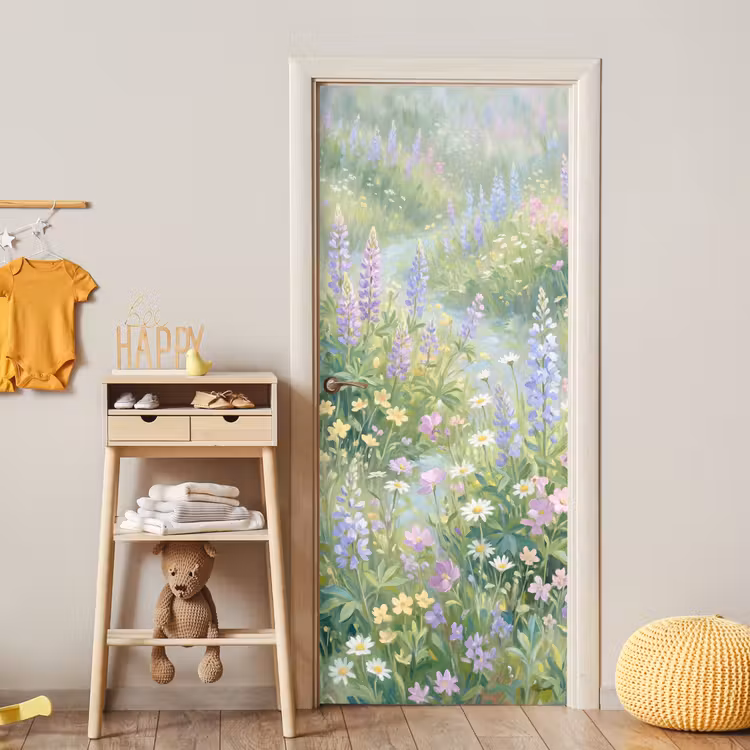Bloemenveld - Heuvels - Kleurrijk deurposter klein -sfeer4