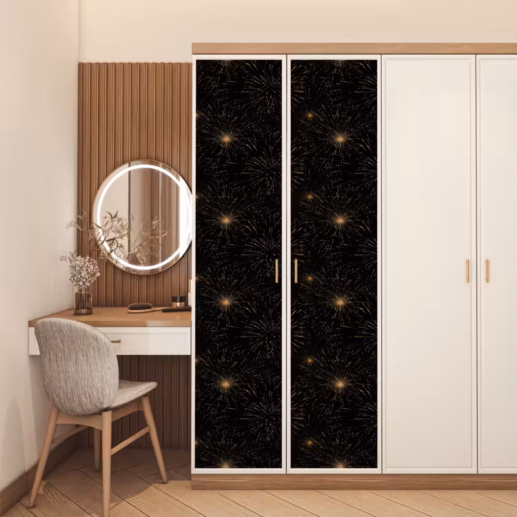 Vuurwerk - Patroon - Feestelijk - Goud - Zwart deurposter klein 289 -sfeer3