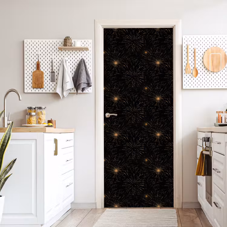 Vuurwerk - Patroon - Feestelijk - Goud - Zwart deurposter klein 289 -sfeer5