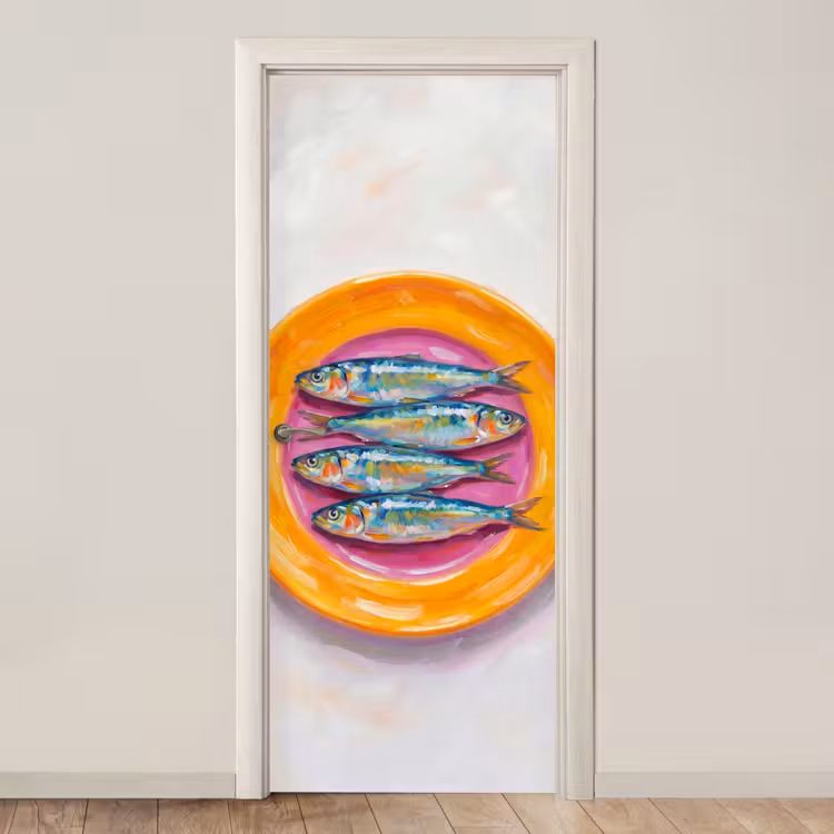 Vis - Vier - Eten - Modern - Kleurrijk deurposter klein -3d_beige