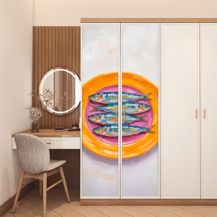 Vis - Vier - Eten - Modern - Kleurrijk deurposter klein -sfeer3