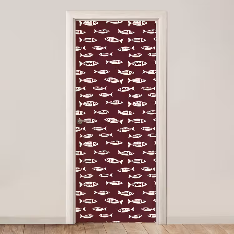 Vissen - Grafisch - Patroon - Donker deurposter klein 289 -3d_beige