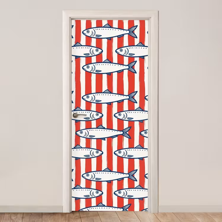 Vis - Patroon - Strepen - Illustratie - Rood deurposter klein -3d_beige