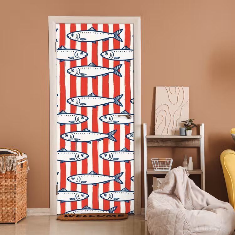 Vis - Patroon - Strepen - Illustratie - Rood deurposter klein -sfeer1