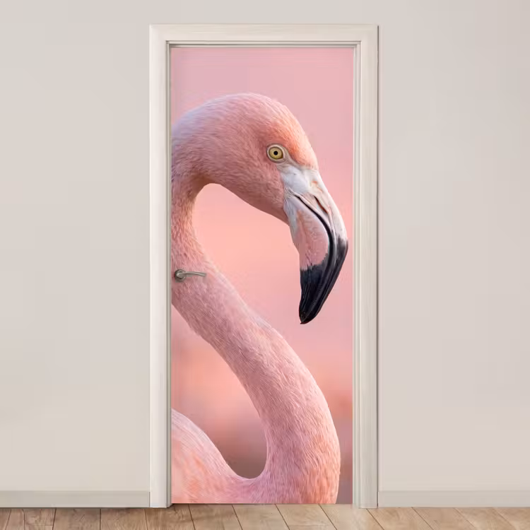 Flamingo - Portret - Roze deurposter klein -3d_beige