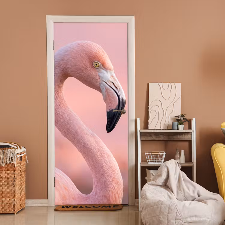 Flamingo - Portret - Roze deurposter klein -sfeer1