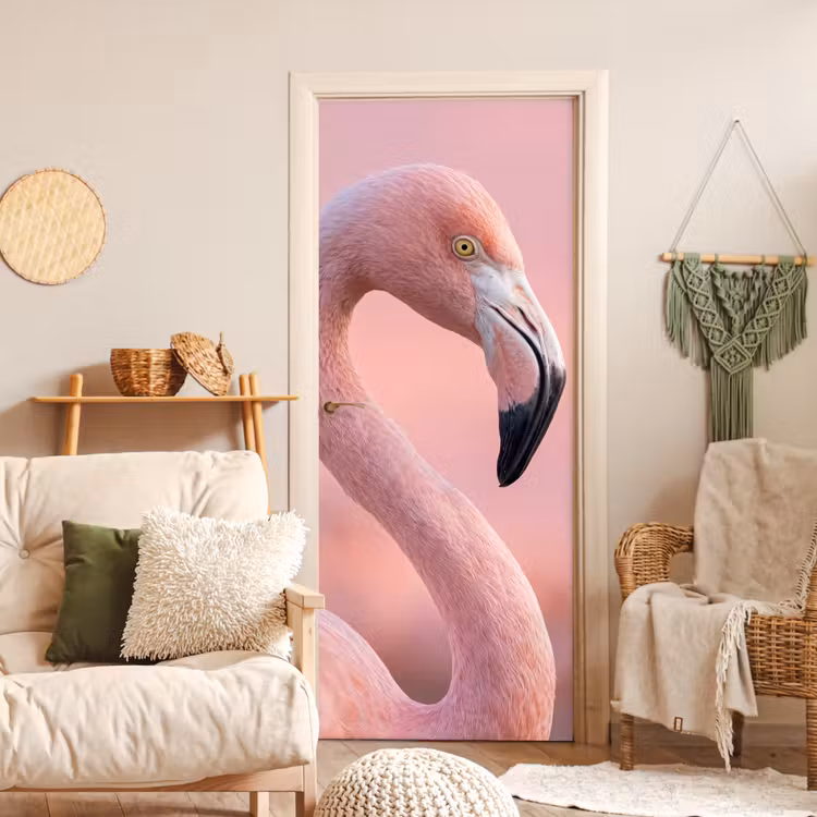 Flamingo - Portret - Roze deurposter klein -sfeer2