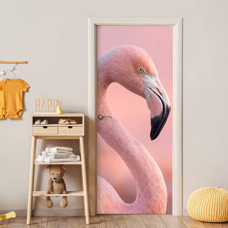 Flamingo - Portret - Roze deurposter klein -sfeer4