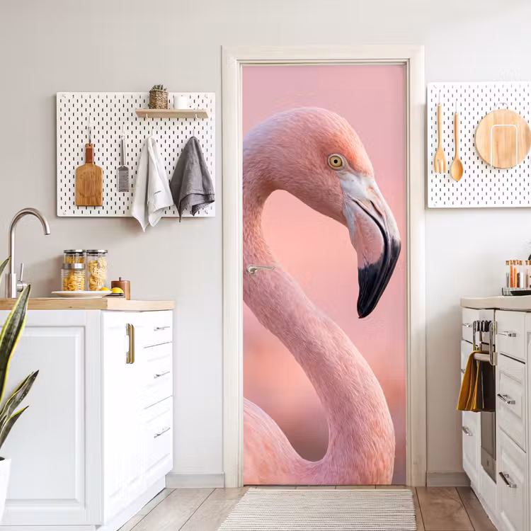 Flamingo - Portret - Roze deurposter klein -sfeer5