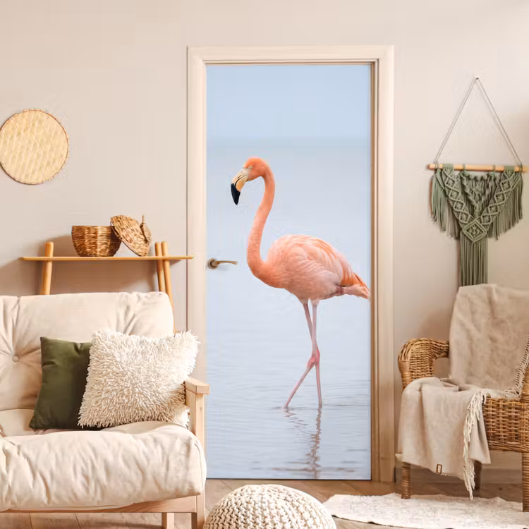 Flamingo - Zee - Roze deurposter klein -sfeer2