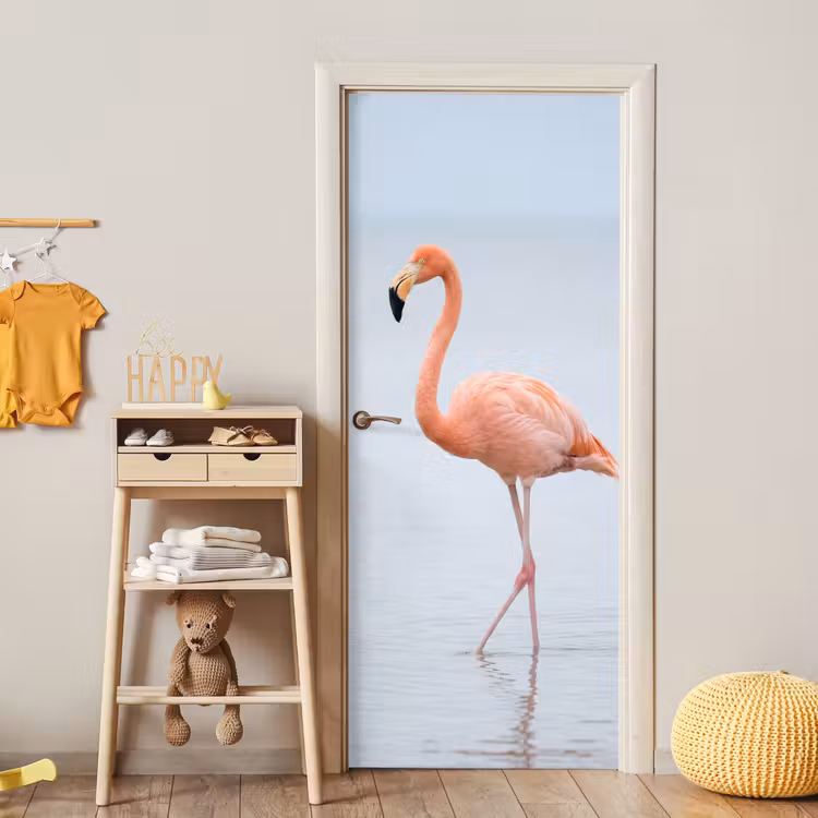Flamingo - Zee - Roze deurposter klein -sfeer4