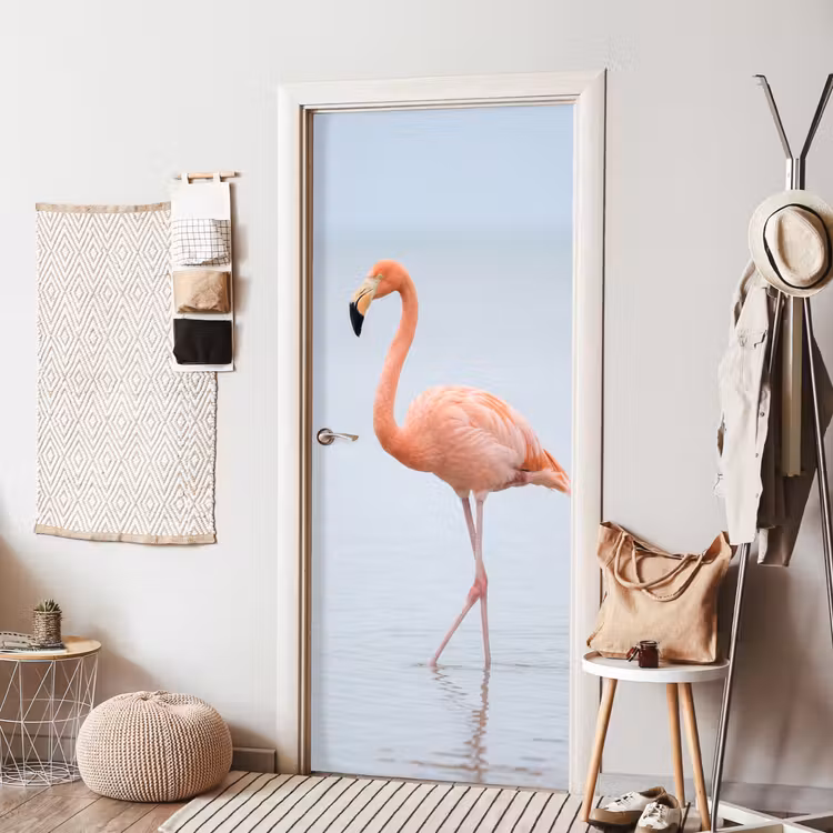 Flamingo - Zee - Roze deurposter klein -sfeer6
