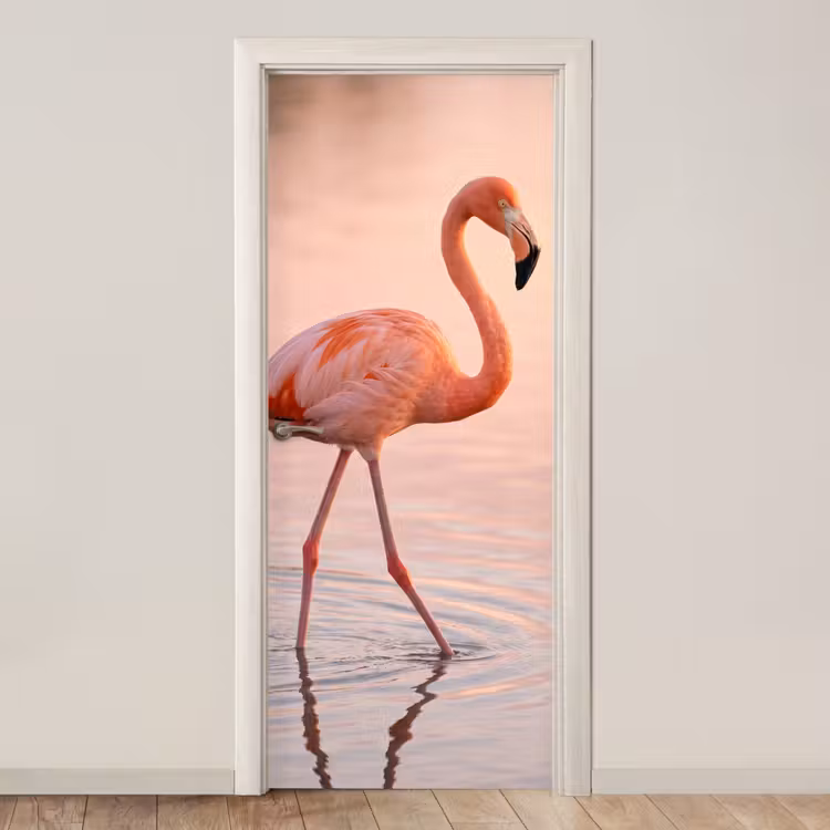 Flamingo - Water - Roze deurposter klein -3d_beige