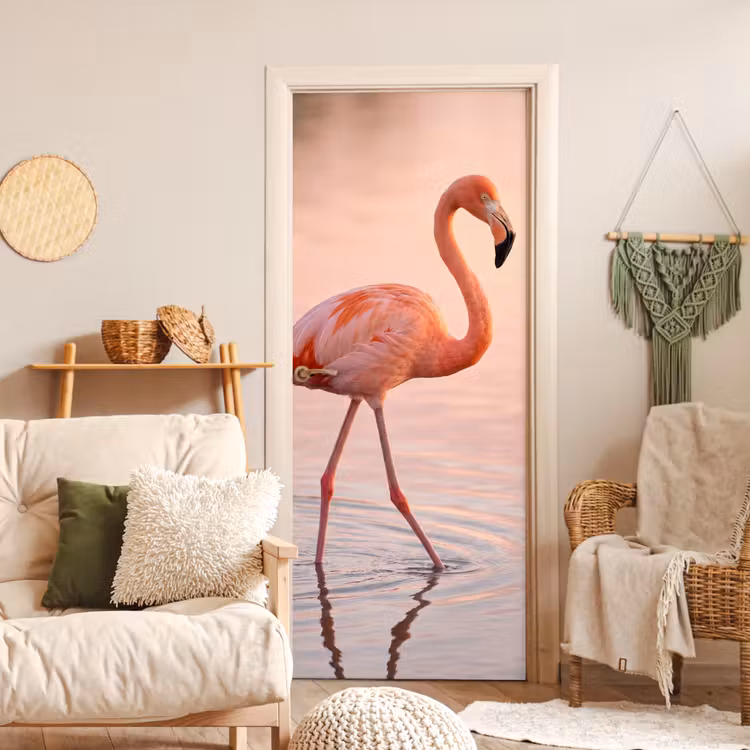 Flamingo - Water - Roze deurposter klein -sfeer2