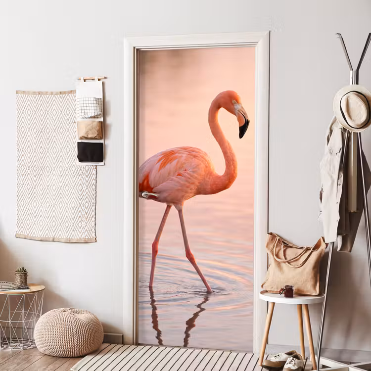 Flamingo - Water - Roze deurposter klein -sfeer6