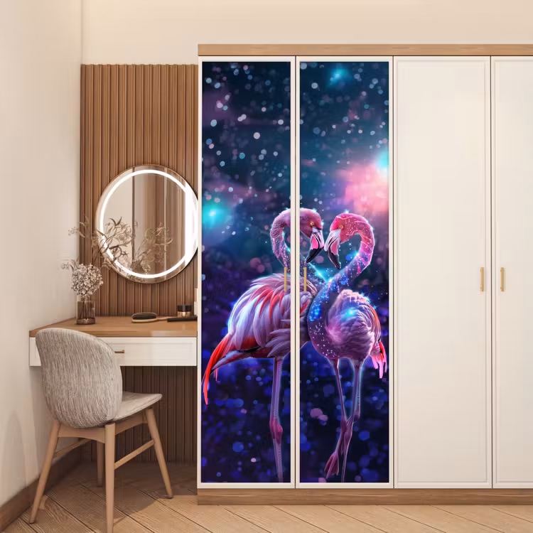 Flamingo's - Dieren - Ruimte - Galaxy deurposter klein -sfeer3
