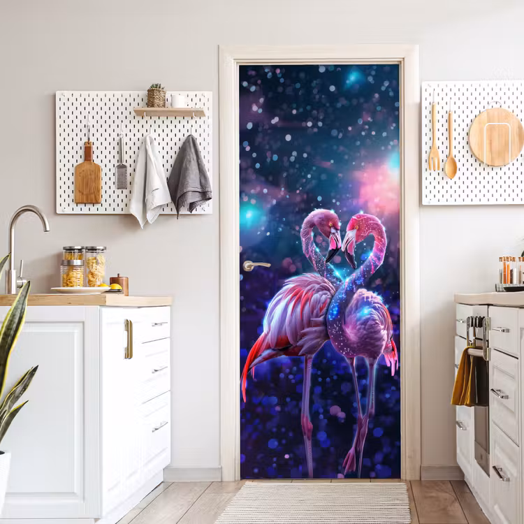 Flamingo's - Dieren - Ruimte - Galaxy deurposter klein -sfeer5