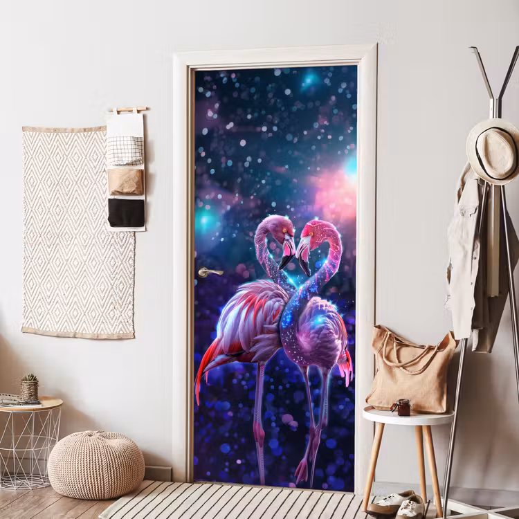 Flamingo's - Dieren - Ruimte - Galaxy deurposter klein -sfeer6
