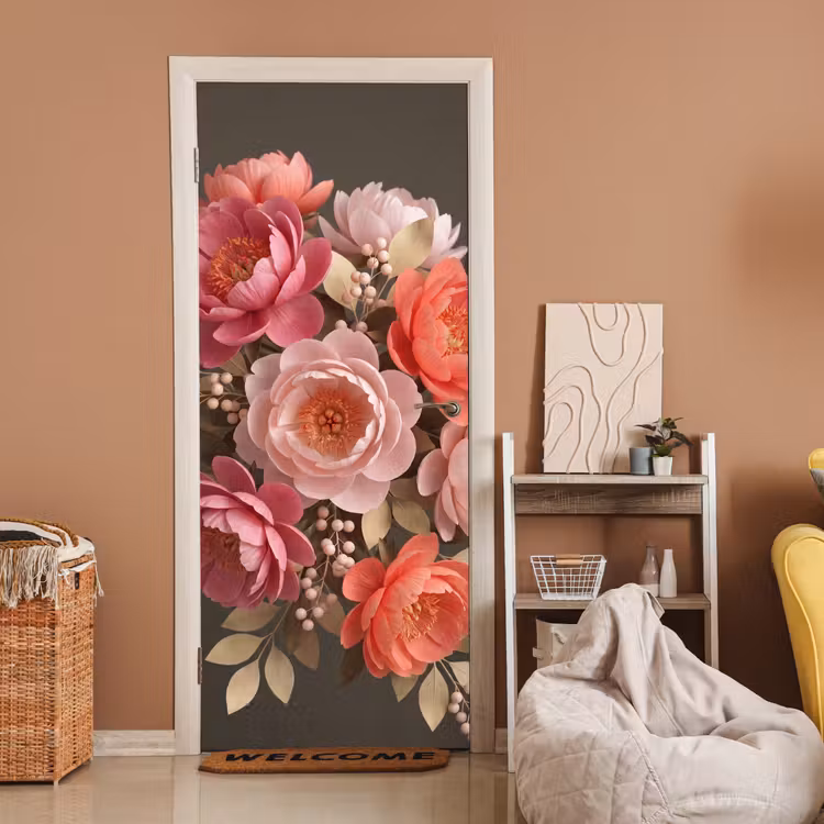 Bloemen - Bloesem - Zacht - Koraal - Decoratie deurposter klein -sfeer1