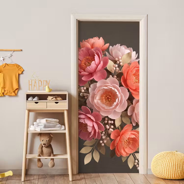 Bloemen - Bloesem - Zacht - Koraal - Decoratie deurposter klein -sfeer4
