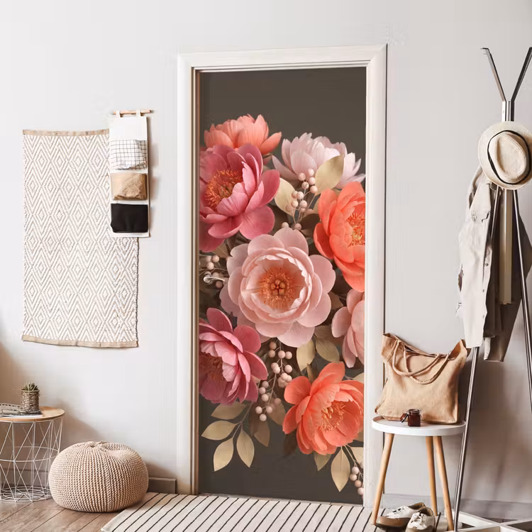 Bloemen - Bloesem - Zacht - Koraal - Decoratie deurposter klein -sfeer6