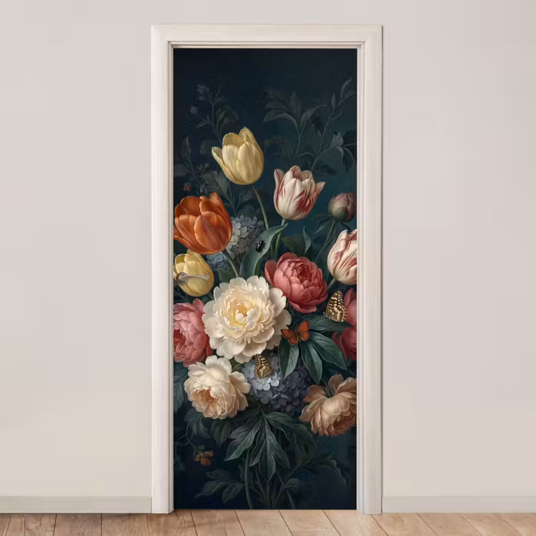 Bloemen - Boeket - Natuur - Klassiek - Donker deurposter klein -3d_beige