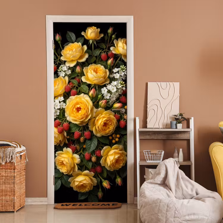 Bloemen - Boeket - Natuur - Klassiek - Geel deurposter klein -sfeer1