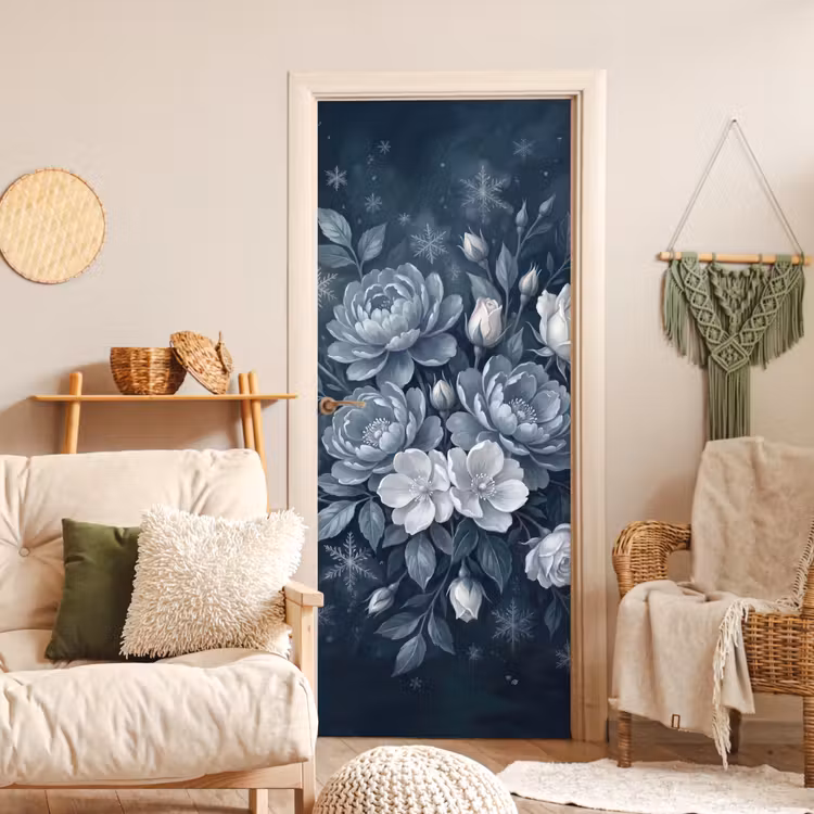 Bloemen - Boeket - Winter - Abstract - Blauw deurposter klein -sfeer2