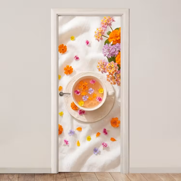 Bloemen - Kop - Natuur - Kleurrijk - Zomer deurposter klein -3d_beige
