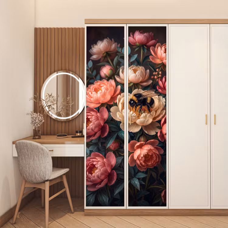 Bloemen - Insect - Natuur - Roze deurposter klein -sfeer3