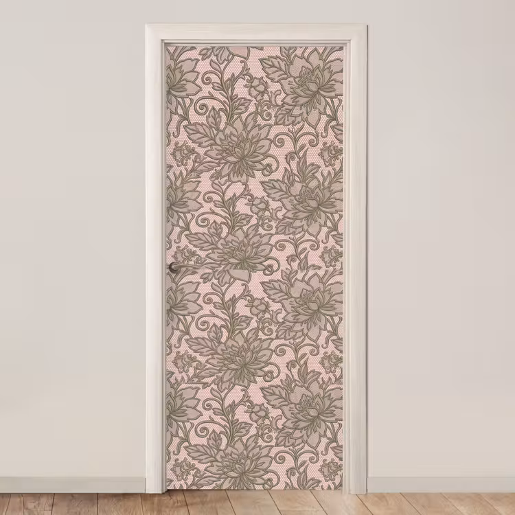 Bloemen - Kant - Patroon - Klassiek - Groen deurposter klein -3d_beige